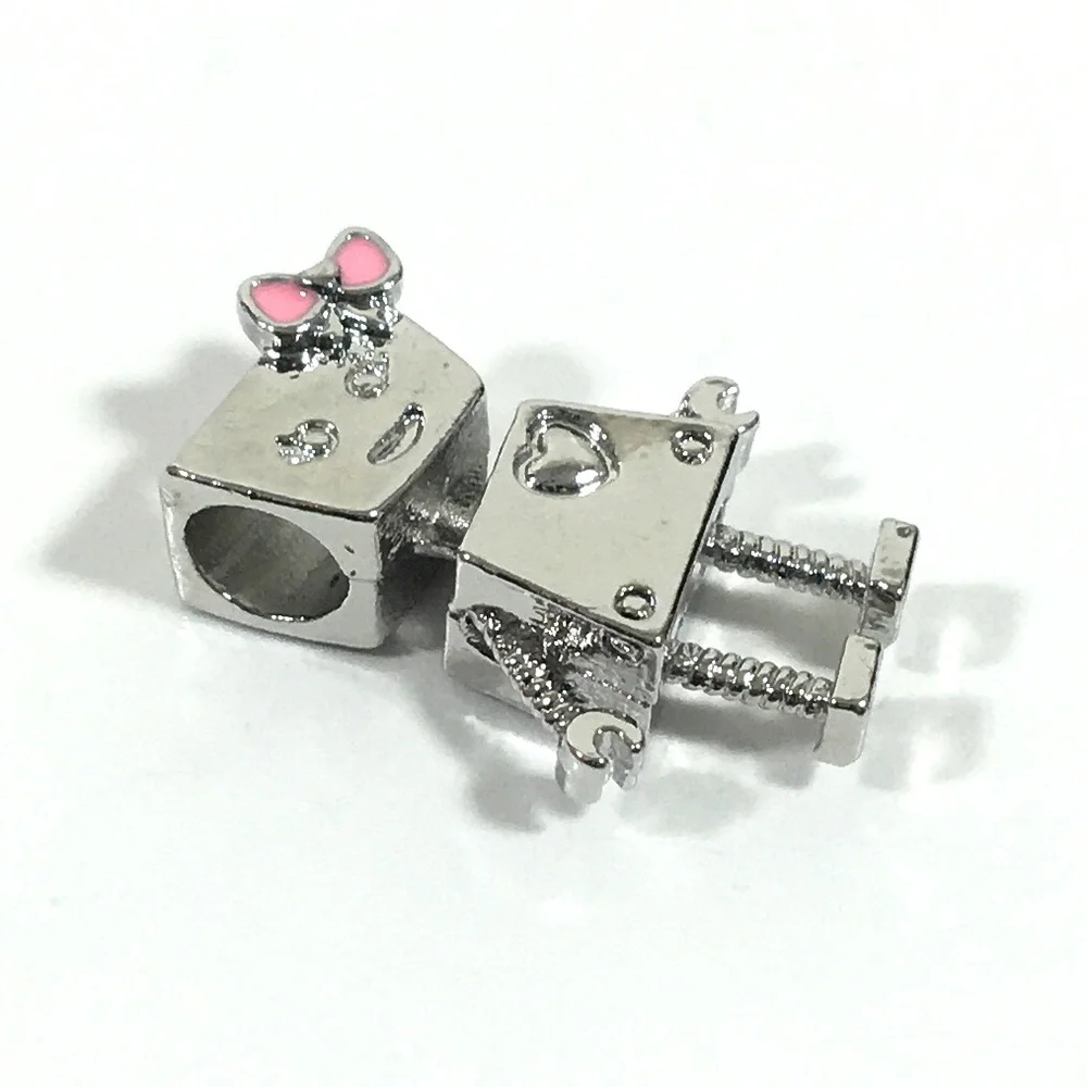 Bowknot Robot European Style Big Hole Bead Charm - Picture 3 of 5